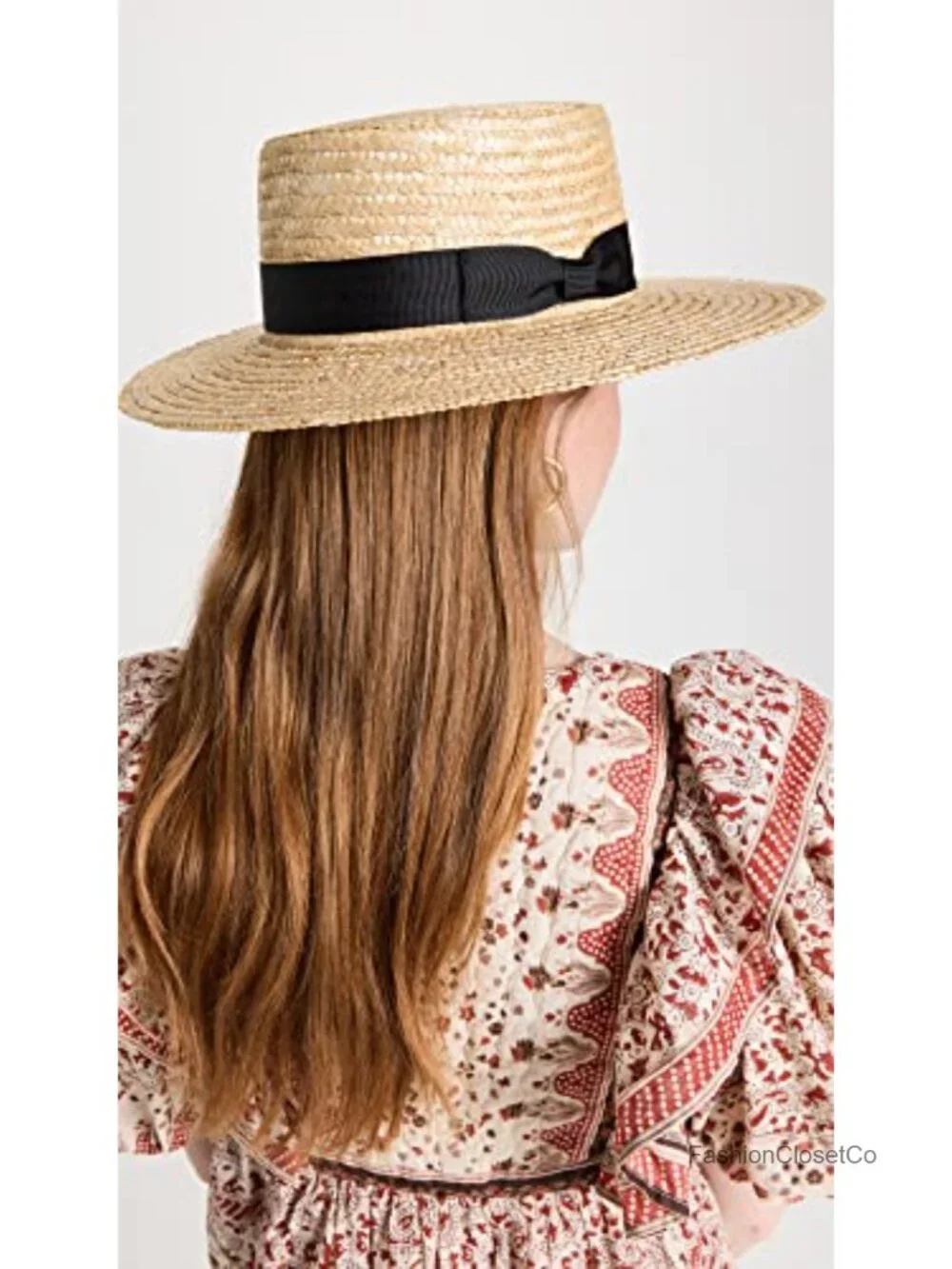 Straw Sun Hat with Grosgrain Trim, Structured Silhouette, UPF 50